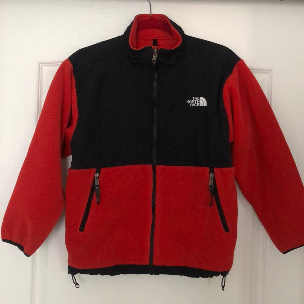 NothFace Fleece. Youth Large. Red w/ black nylon rain zones.